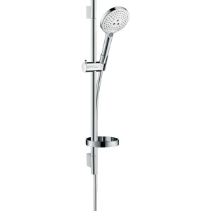Hansgrohe Raindance Select S Brauseset, 120 3jet, mit Brausestange (65cm), in Weiß-Chrom. Handbrause mit drei Strahlarten.