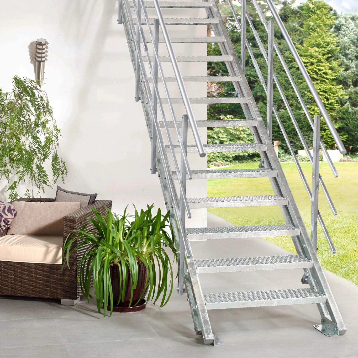 Treppen Intercon Außentreppe Hollywood Streckgitter Stufenbreite 80 cm Mit 14 Stufen Beidseitiges Geländer