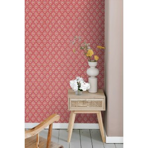 ESTAhome Vliestapete mit rosa Blumenmuster an einer Wand. Dekorative Tapete, 50x900 cm.