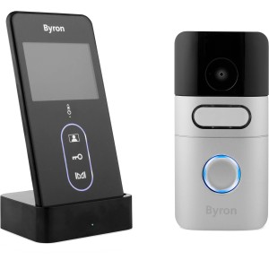 Smartwares Funk Video-Türsprechanlage mit 3'' Bildschirm, bestehend aus Innen- und Außenmodul.