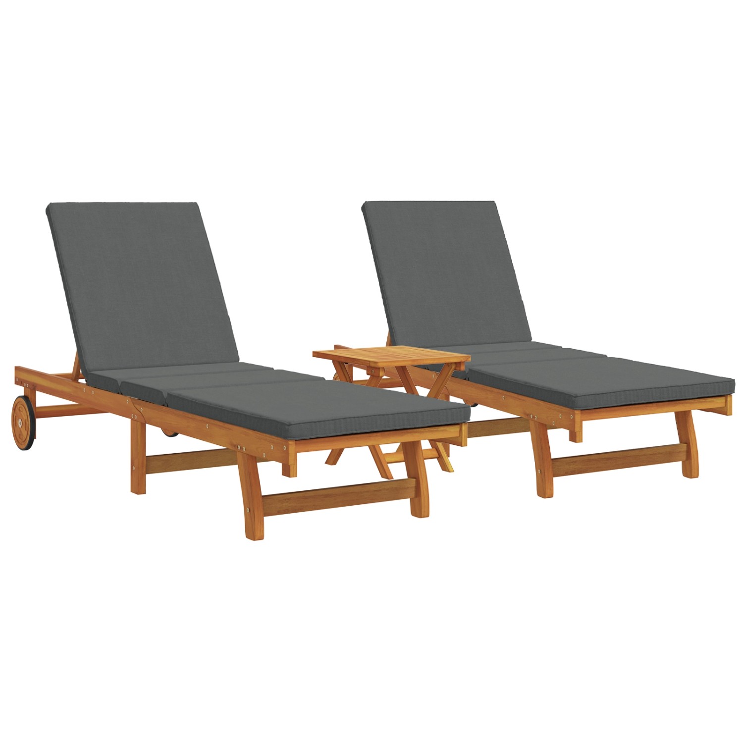vidaXL Sonnenliegen 2 Stk mit Rädern Tisch und Kissen Akazienholz 3325207 günstig online kaufen