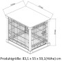 Skizze einer weißen Hundebox Indoor mit Tischoberfläche, 83x55x59 cm, als Hundezwinger.