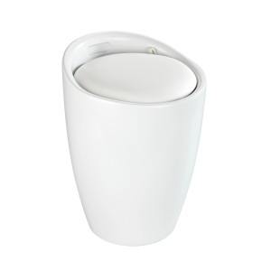 Wenko Hocker Candy White Matt mit Wäschesack, runder Badhocker aus Kunststoff mit Sitzfläche.