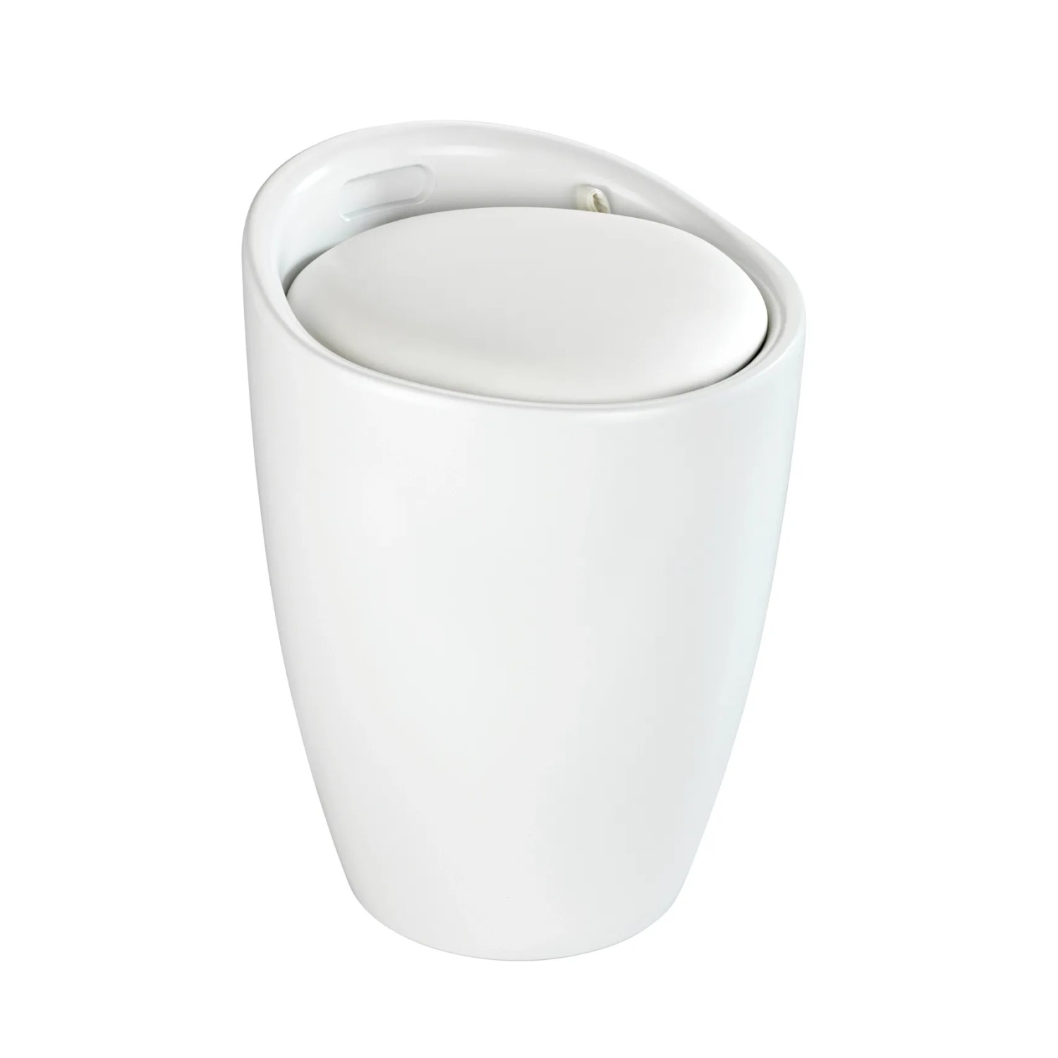 Wenko Hocker Candy White Matt mit Wäschesack, runder Badhocker aus Kunststoff mit Sitzfläche.