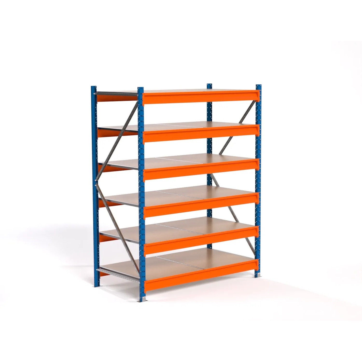 PROREGAL Industrie Weitspannregal Lagerregal MAXIMUS PRO Grundregal HxBxT 200x150x80cm 6 Spanplatten-Fachboden Fachlast 850kg Blau/Orange