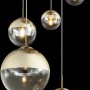 Goldfarbige Globo Pendelleuchte Varus mit fünf Glasschirmen. Moderne Hängeleuchte für Wohn- und Schlafzimmer.