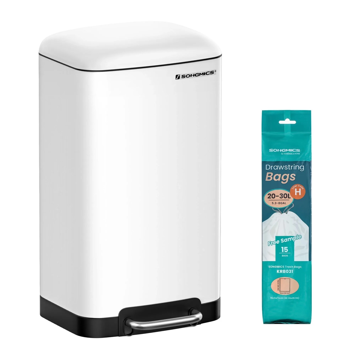 Songmics Mülleimer Petaja 30 l Weiß-Schwarz