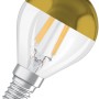 Osram LED-Leuchtmittel E14 Tropfenform, 4W, warmweiß, mit goldener Spitze.