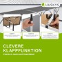 Juskys Multifunktionstisch 3er Set: Klappfunktion, Höhenverstellung und Verbindung der Tische dargestellt.