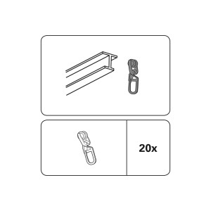 Gardinia T-Rollringe mit Faltenlegehaken, 20er Pack, für Gardinenschienen.