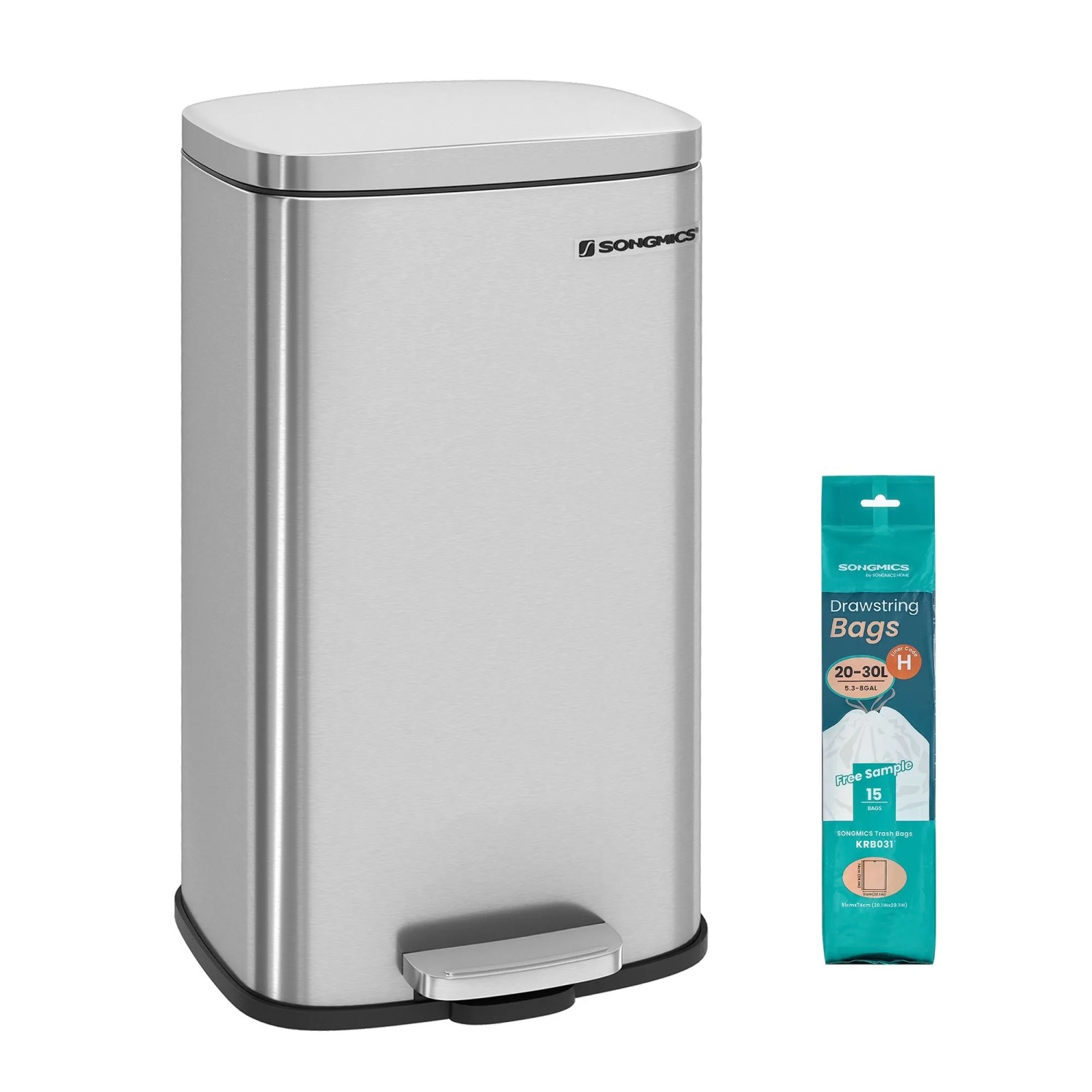 Songmics Mülleimer Plushic mit Fußpedal 30 l Silber günstig online kaufen