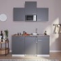 Respekta Küchenzeile KB150WGMIC, 150 cm, Grau-Weiß mit E-Geräten und Spüle.