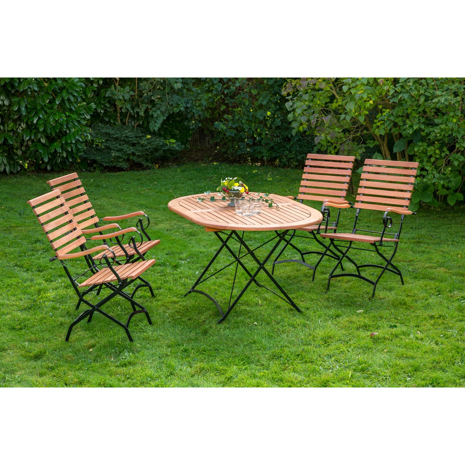 Gartenmöbel-Set Schlossgarten 5-tlg. Braun inkl. Tisch und hoher Rückenlehne