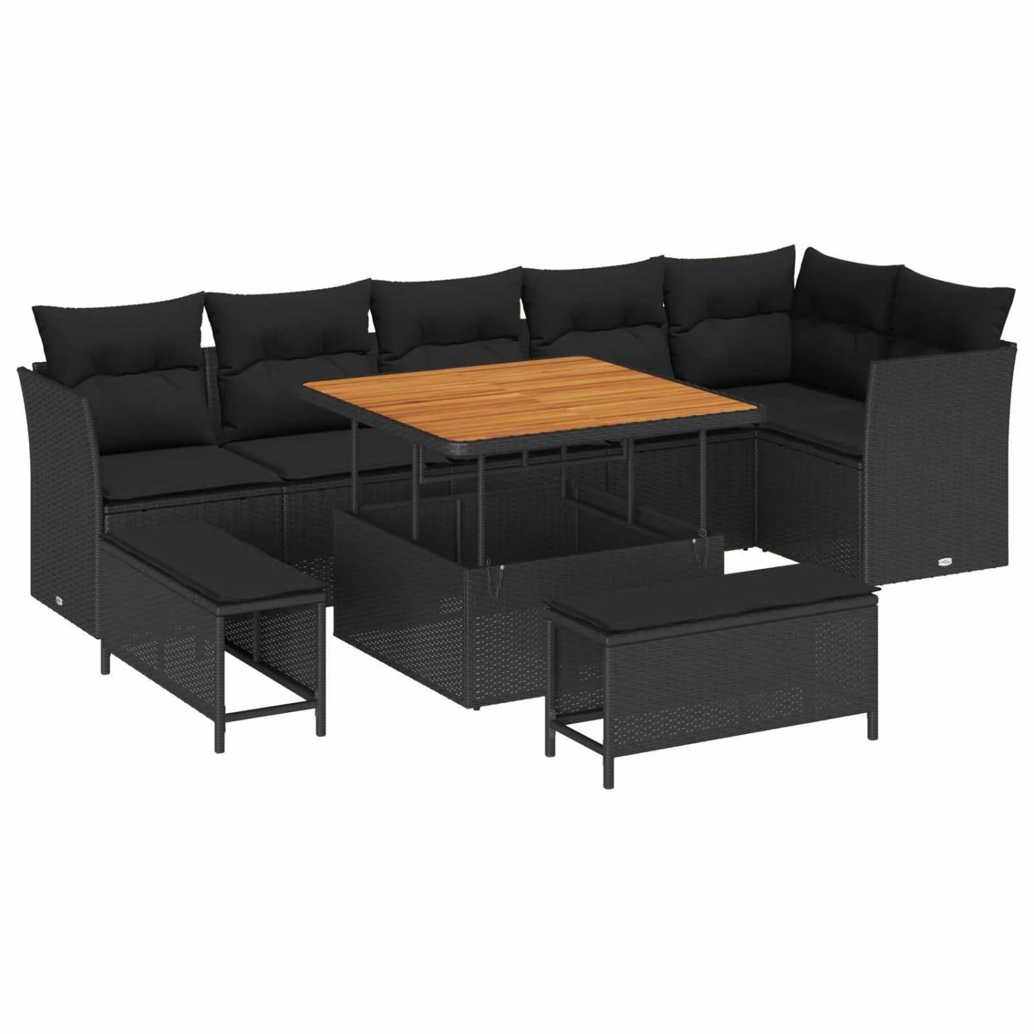 vidaXL Garten-Sofa-Set mit Kissen mit Speicher 9-Tlg Schwarz 3363444
