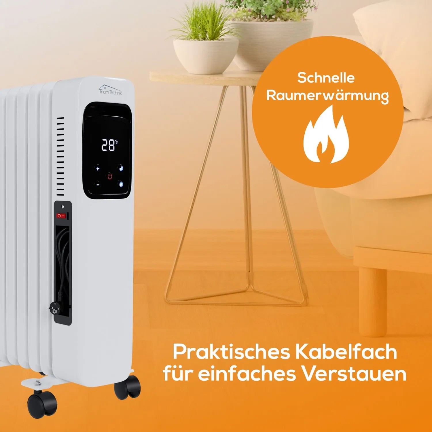 Weißer TroniTechnik Ölradiator TT OR 307 mit 7 Rippen, 1500 Watt und WiFi Funktion.