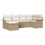 Beiges 6-tlg. Garten-Sofa-Set aus Poly Rattan mit Kissen.