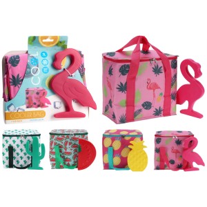 Kühltaschen-Set mit Kühlakku, verschiedene Designs (Ananas, Kaktus, Flamingo, Wassermelone).