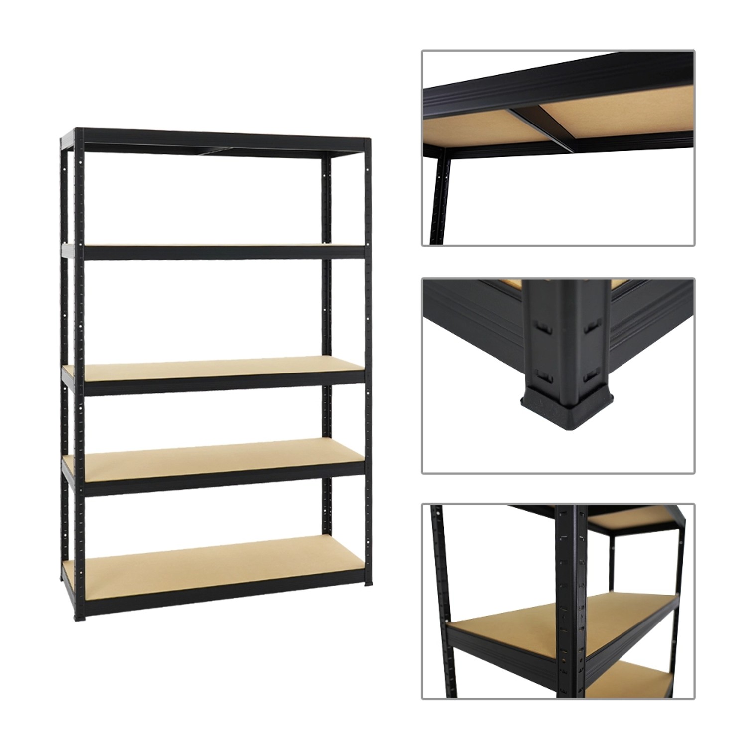 Schwarzes PROREGAL Schwerlastregal mit 5 MDF-Fachböden, 180x120x45 cm, ideal für Werkstatt und Garage.