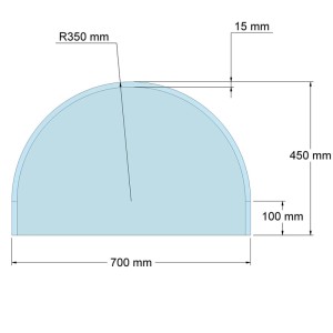 Feuercampus Funkenschutzplatte Glas für Kaminofen Halbkreis 45 x 70 x 0,6 cm