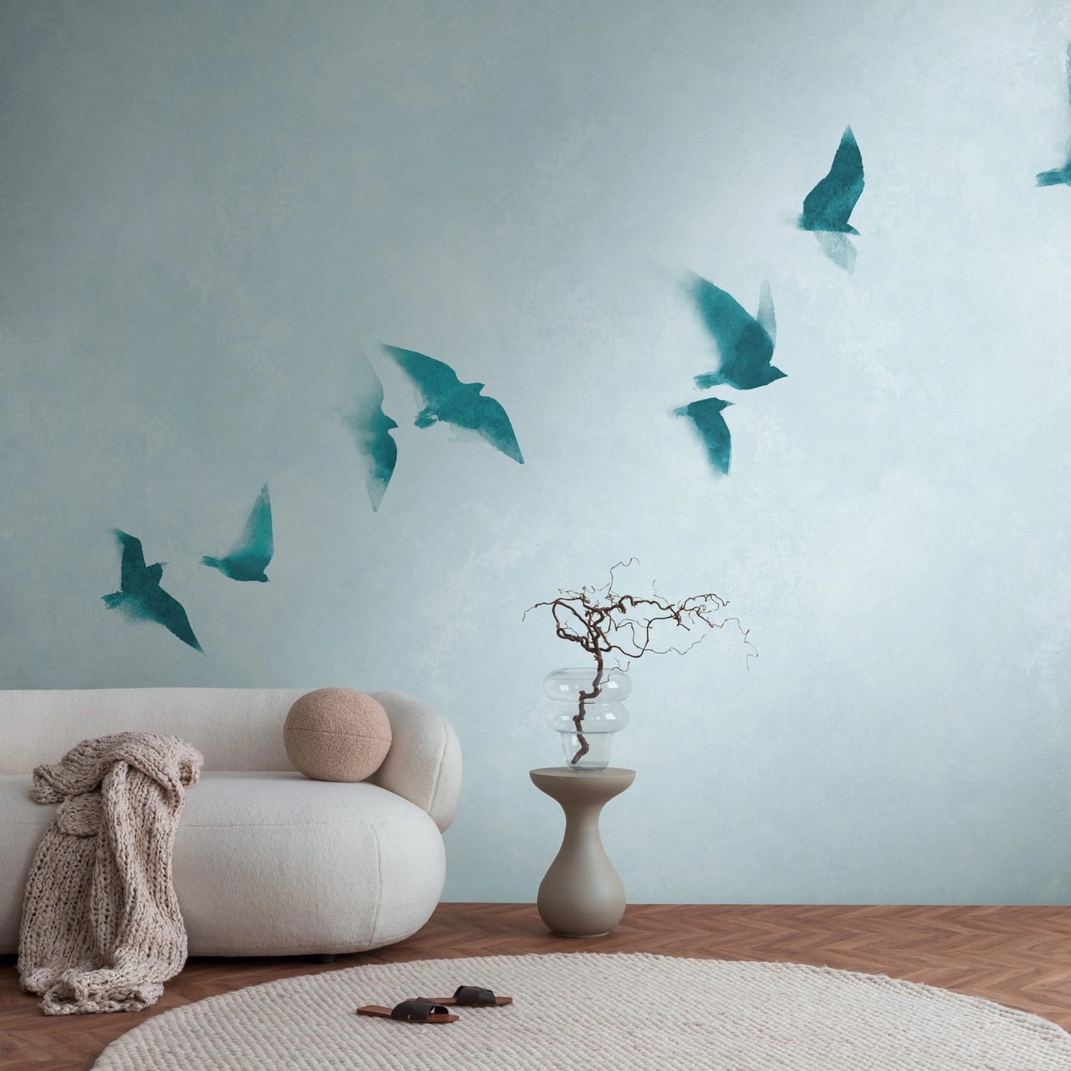 PROFHOME 399231-GU Fototapete Vogelmuster Matt Blau Türkis-Blau 3,71 m x 2, günstig online kaufen