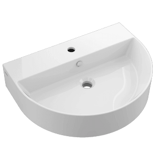 Domberg Waschtisch DB2003, 60x45 cm, weißes Handwaschbecken mit Hahnloch und Überlauf.