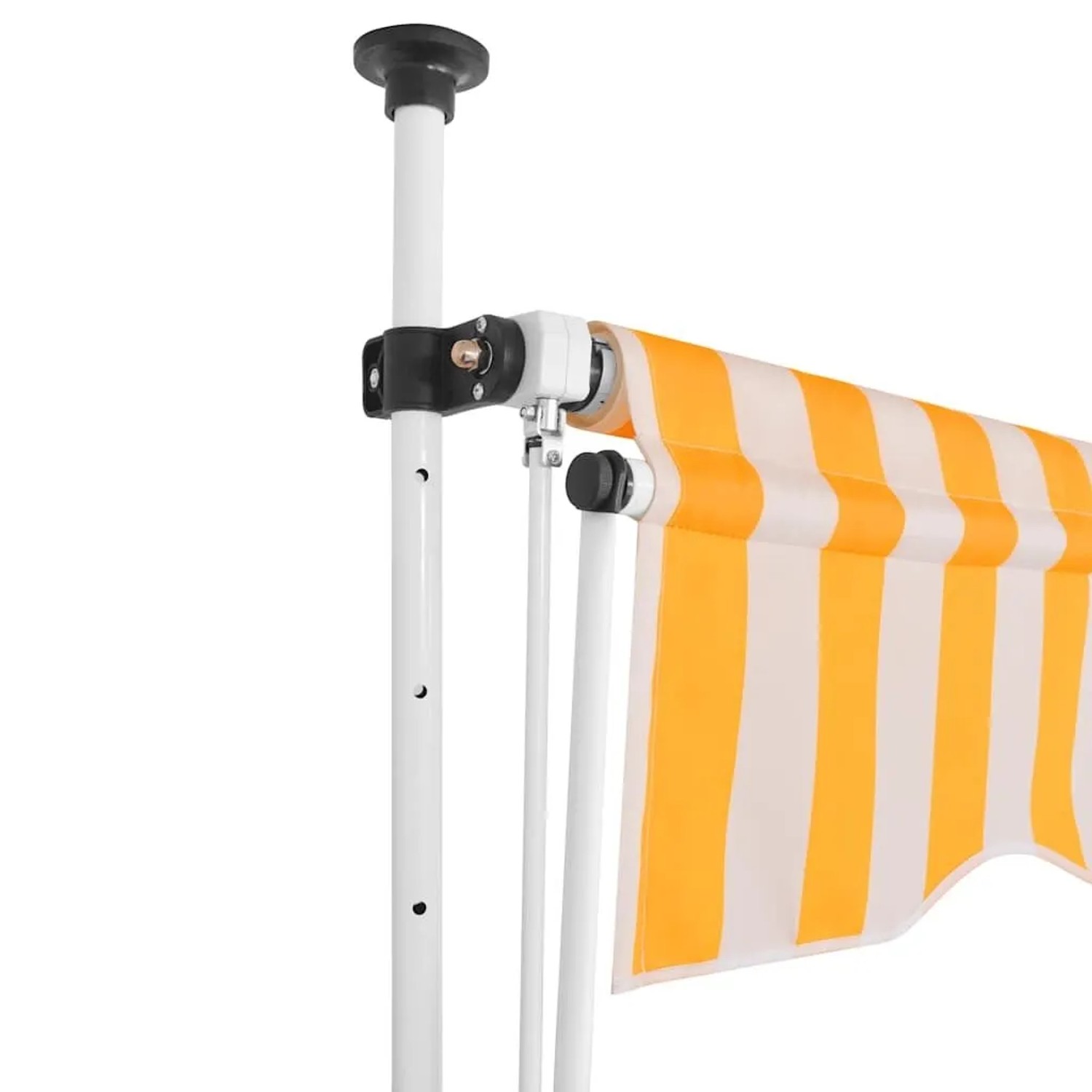 Detailansicht der orange-weiß gestreiften vidaXL Markise, handbetrieben, mit Stahlrahmen.