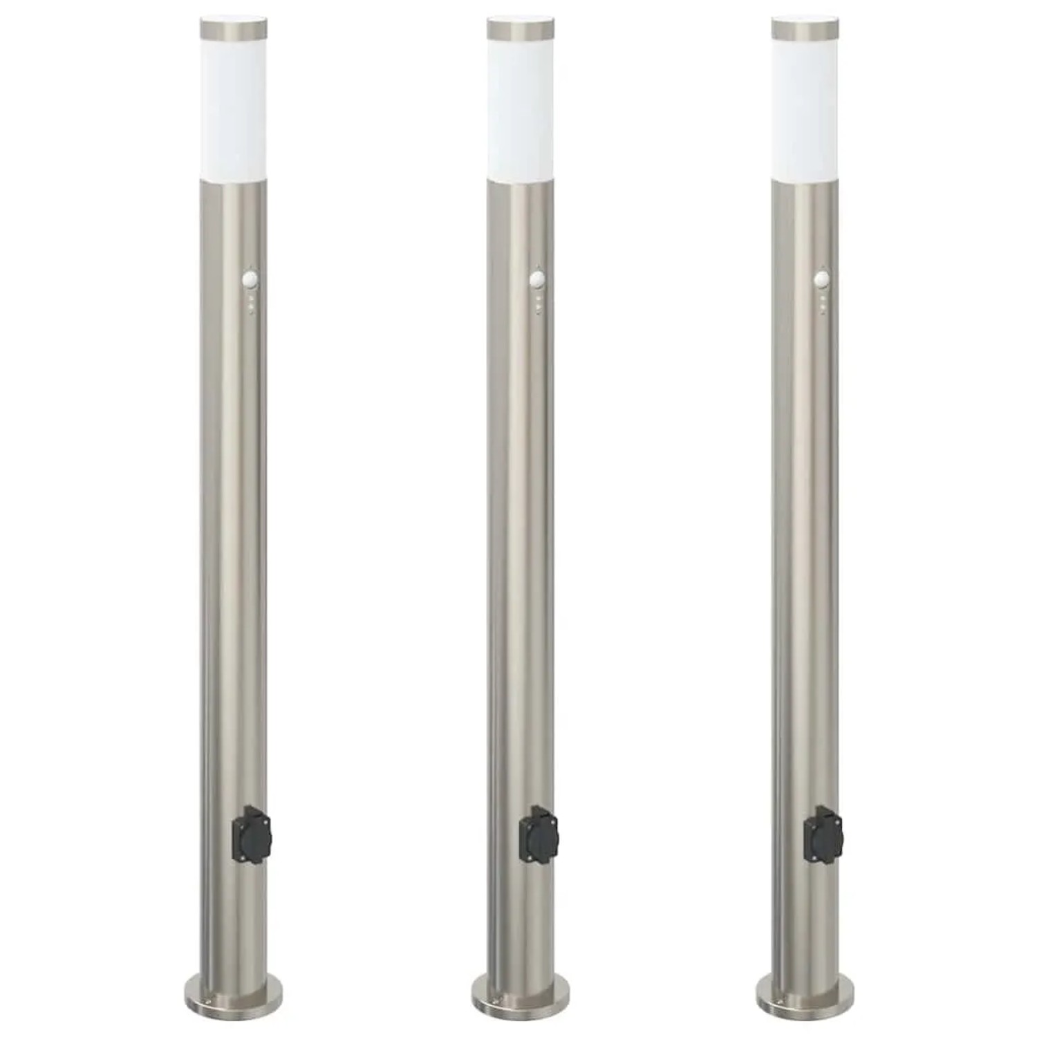 vidaXL Pollerleuchten mit Sensor&Steckdose 3er 110 cm Edelstahl IP44 4006022