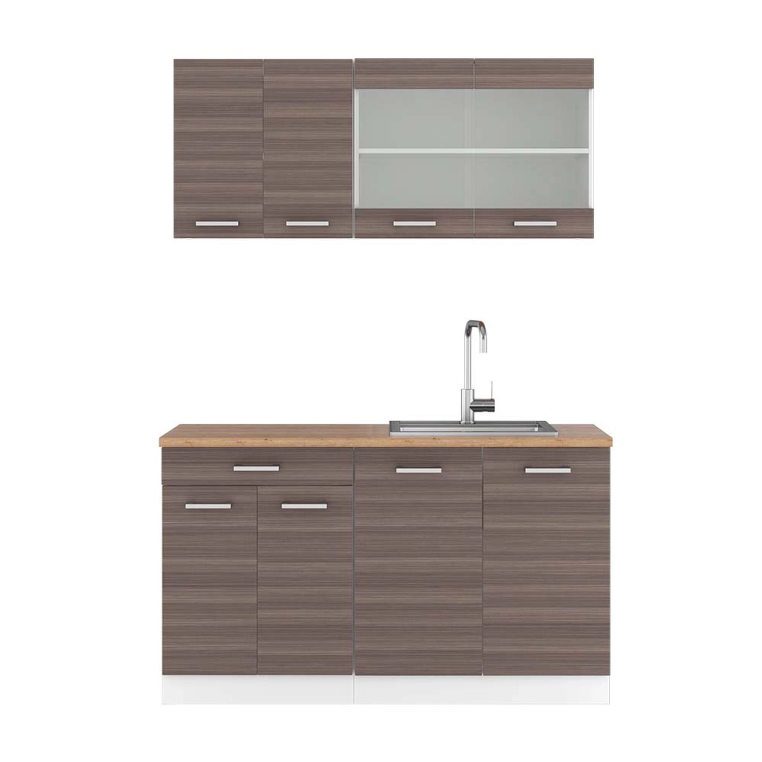 Vicco R-Line Singleküche Edelgrau/Weiß 140 cm AP Eiche günstig online kaufen