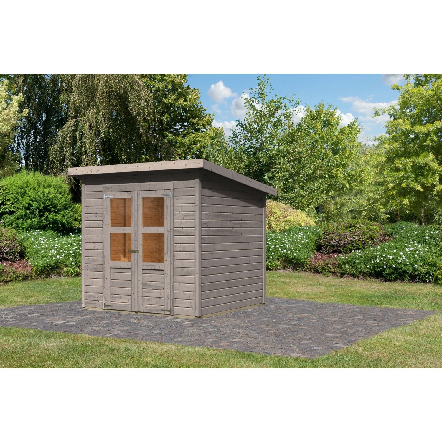 Karibu Holz-Gartenhaus Gartenhaus Pultdach Grundiert 212 cm x 214 cm 4,38 m²