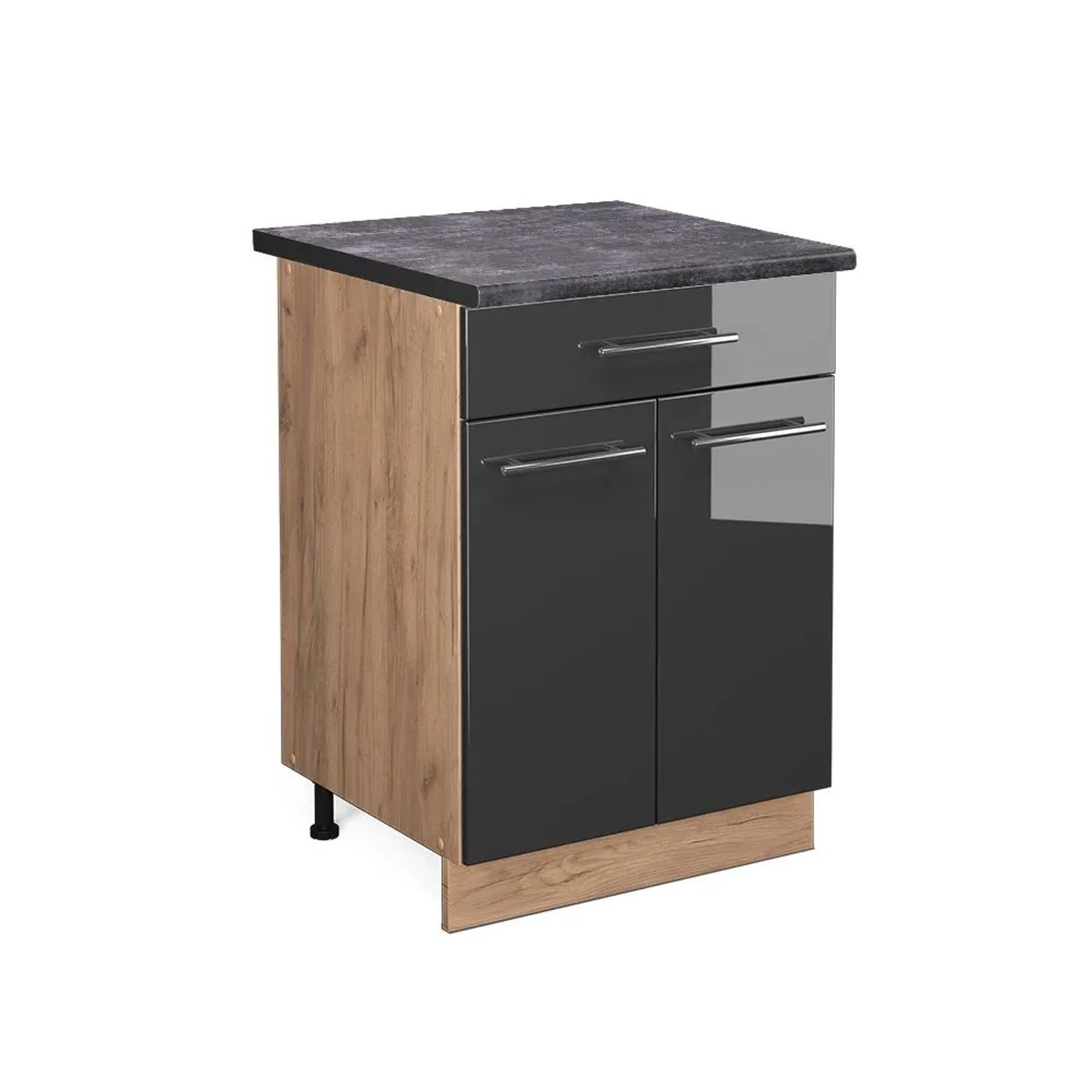 Vicco Küchenunterschrank Fame-Line Anthrazit Hochglanz Goldkraft Eiche 60 cm mit Schublade AP Anthrazit