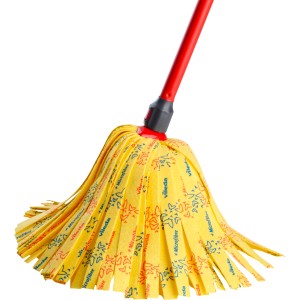 Vileda SuperMocio Soft Wischmopp mit rotem Stiel für Reinigungsarbeiten.