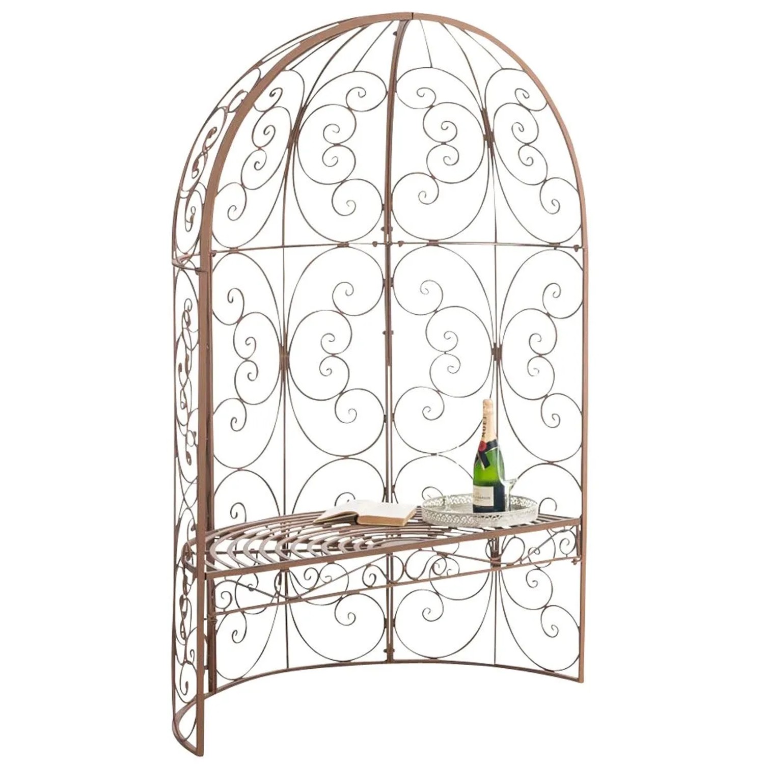 DELUKE Halbpavillon Mit Sitzbank BOSTON Metall Antik Braun 120x58x178cm Gartenbank Mit Lehne Rankhilfe