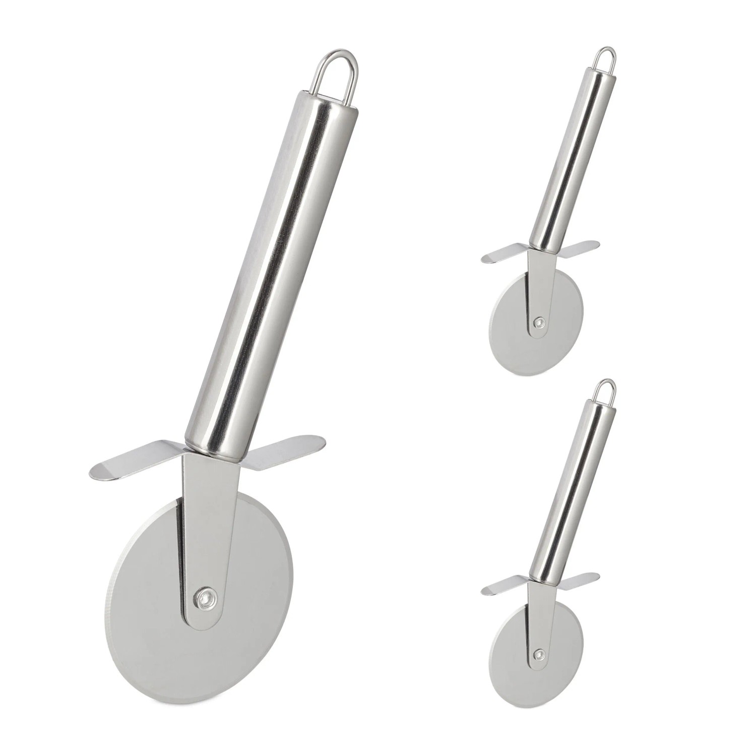 Relaxdays Pizzaschneider 3er Set Edelstahl Silber Spülmaschinengeeignet 19,5 cm x 7 cm x 2 cm 50 g