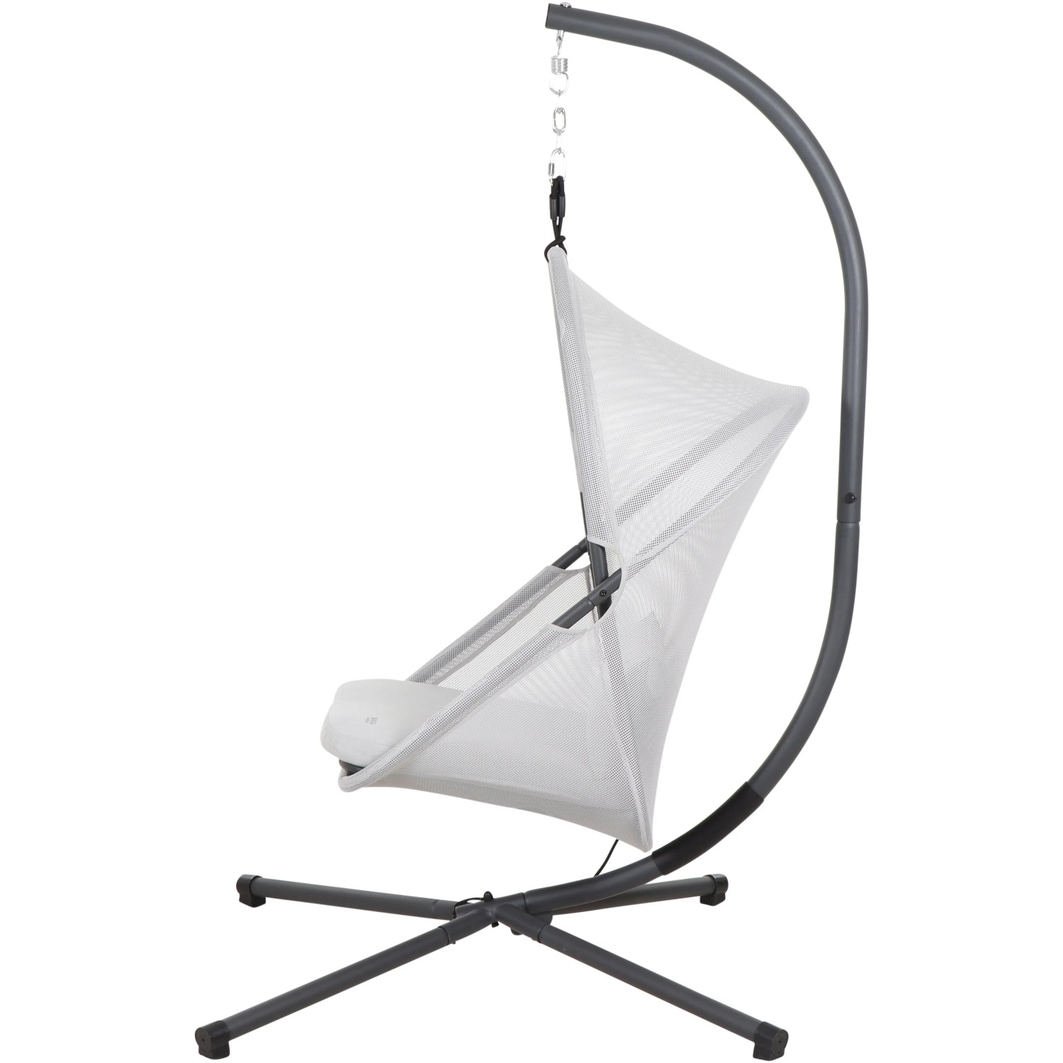 Siena Garden Hängesessel Yobaya Easy Grey mit Stahlgestell und luftigem Mesh-Bezug.
