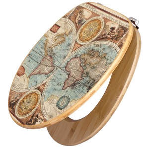 Banjado WC-Sitz aus Bambus mit historischer Weltkarte. Toilettendeckel für Standard WC.