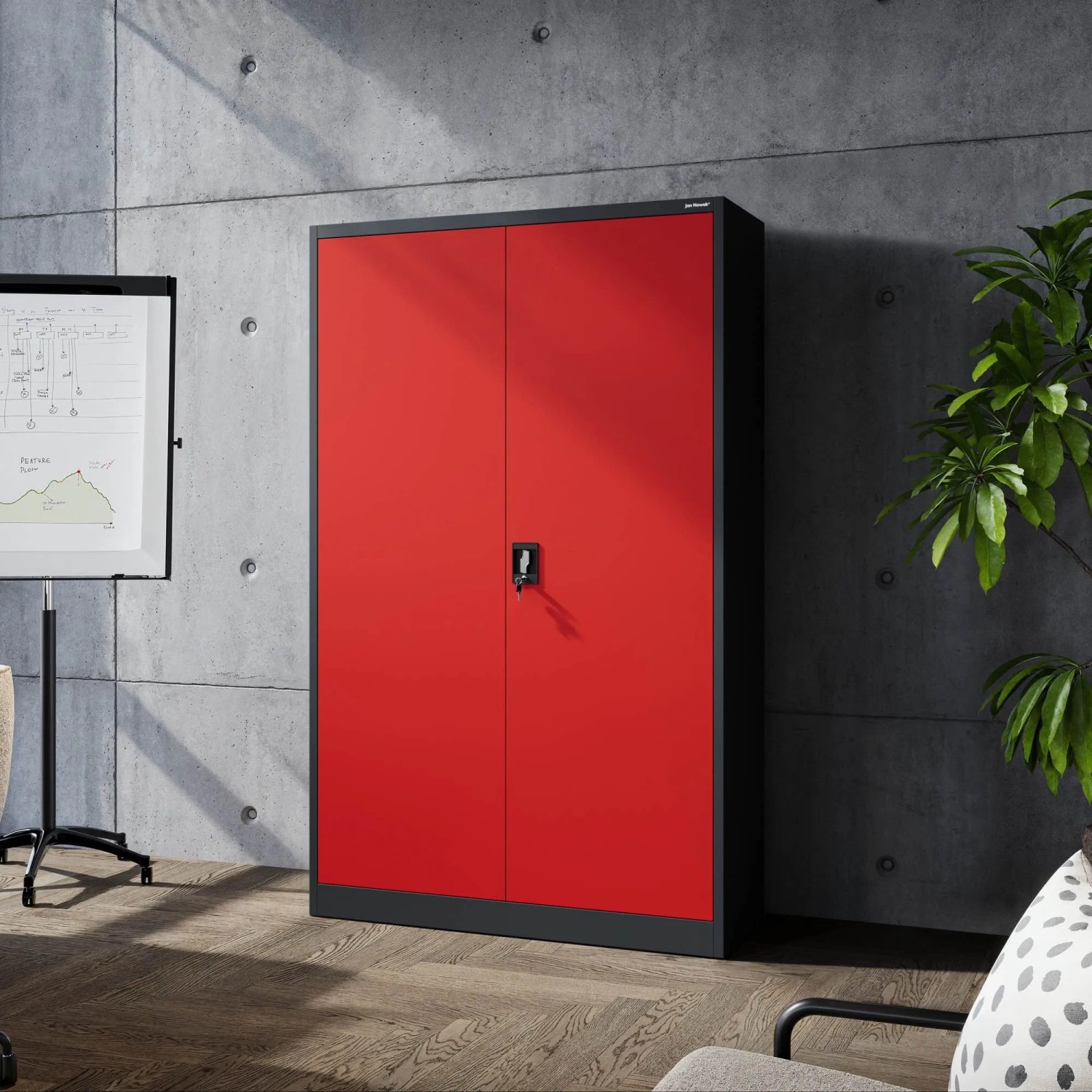 Jan Nowak Büro Aktenschrank Metallschrank JAN II 115 x 185 x 40 cm Anthrazit Rot_6