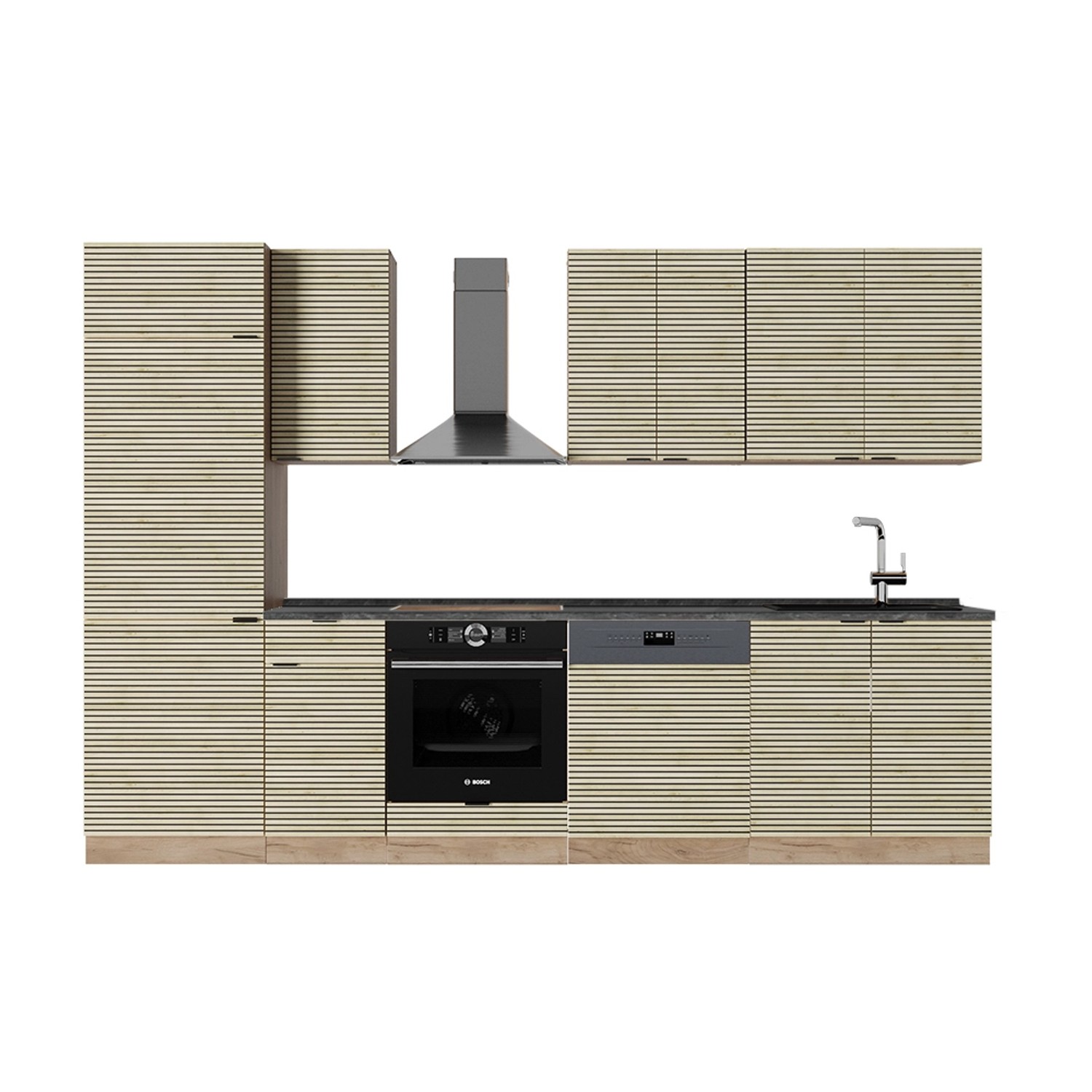 Vicco Fame-Line Küchenzeile Eiche Paneel/Goldkraft Eiche 300 cm AP Anthrazi günstig online kaufen