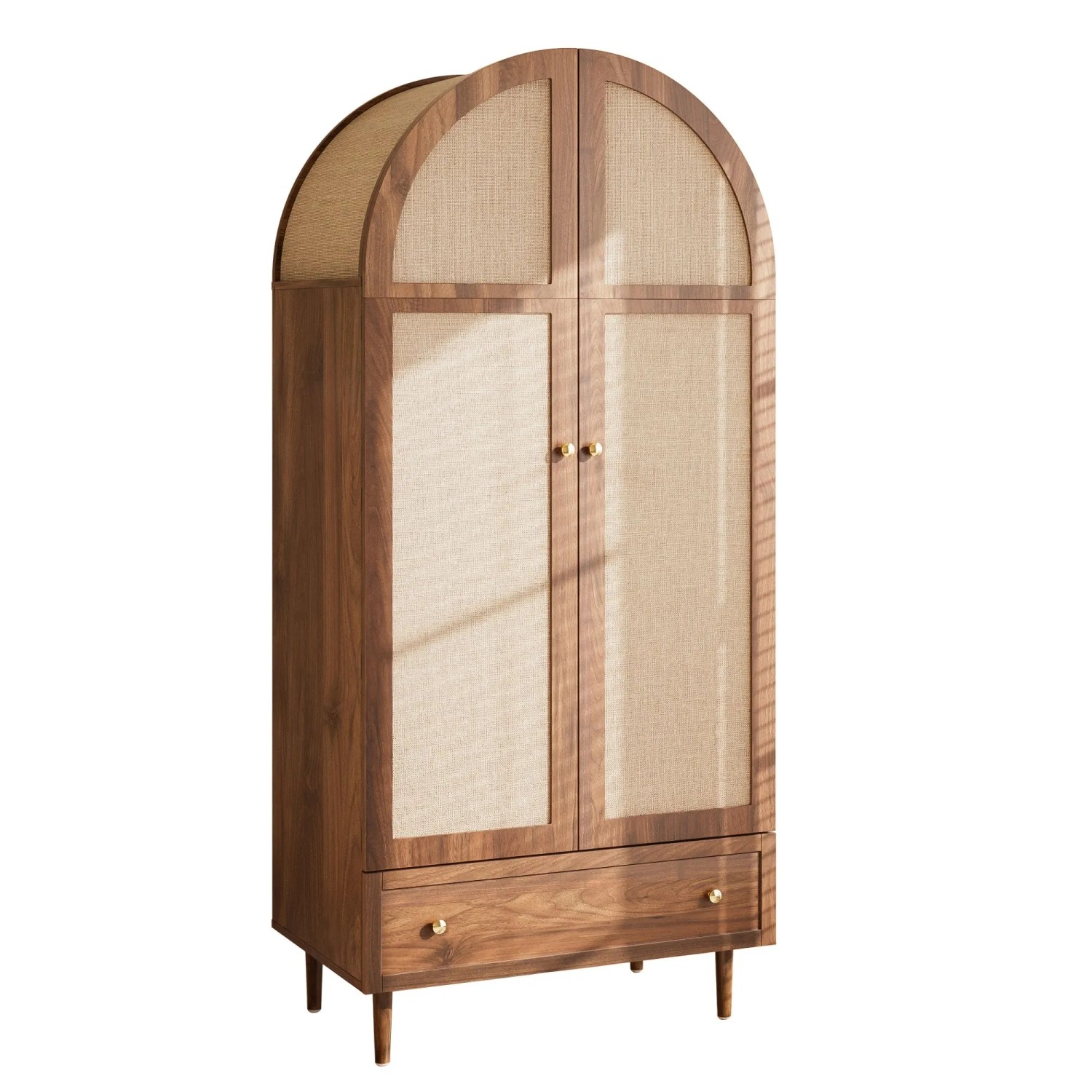 okwish Kleiderschrank mit Schubladen Holztüren Schlafzimmer 79x50x175cm Braun