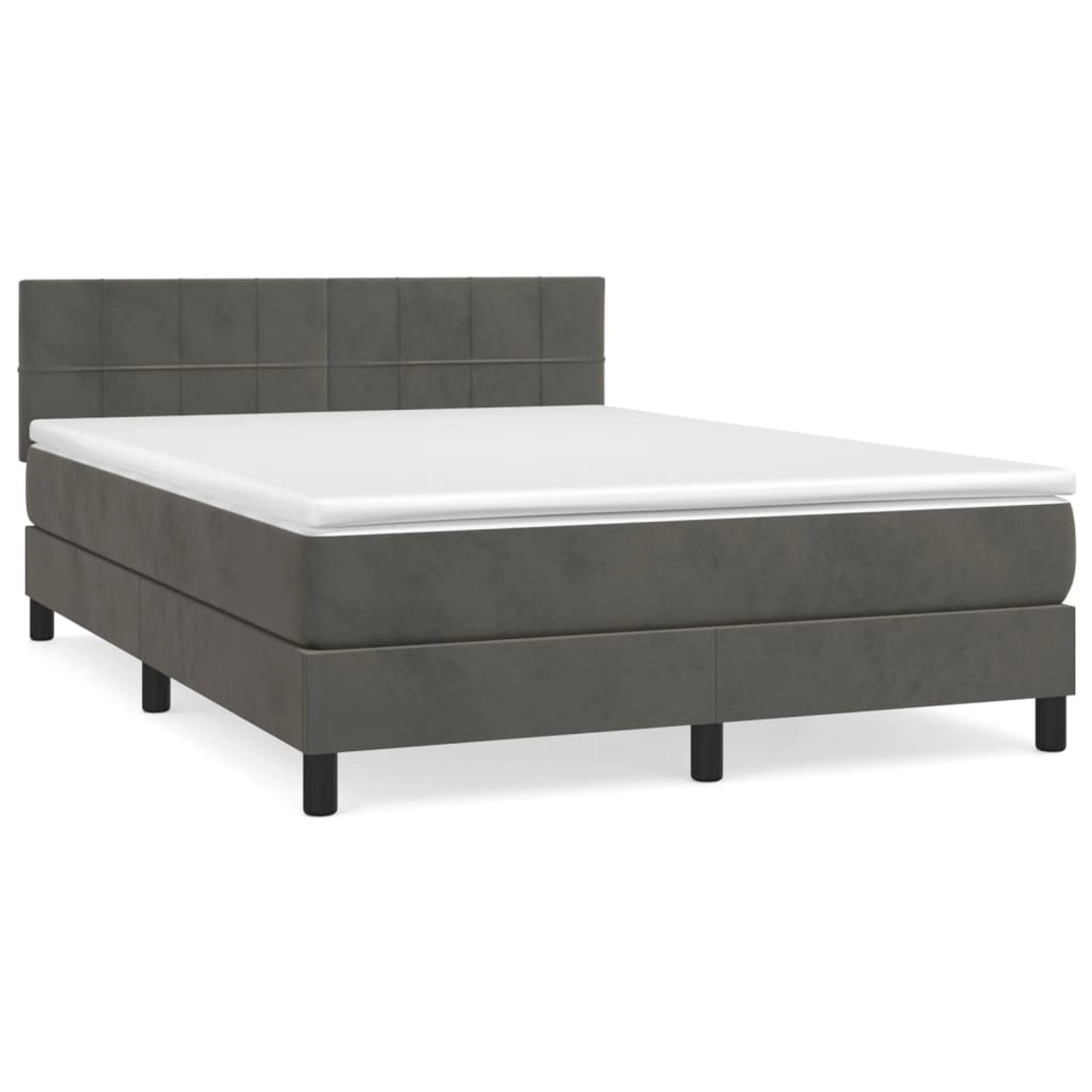 vidaXL Boxspringbett mit Matratze Dunkelgrau 140x190 cm Samt 3141300