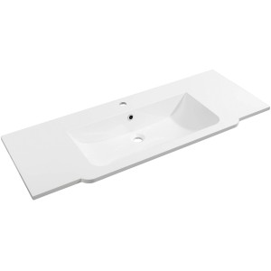 Weißes Fackelmann Marmor-Einbauwaschbecken Luxor, 120 cm breit, mit mittiger Ausrichtung und Ablageflächen.
