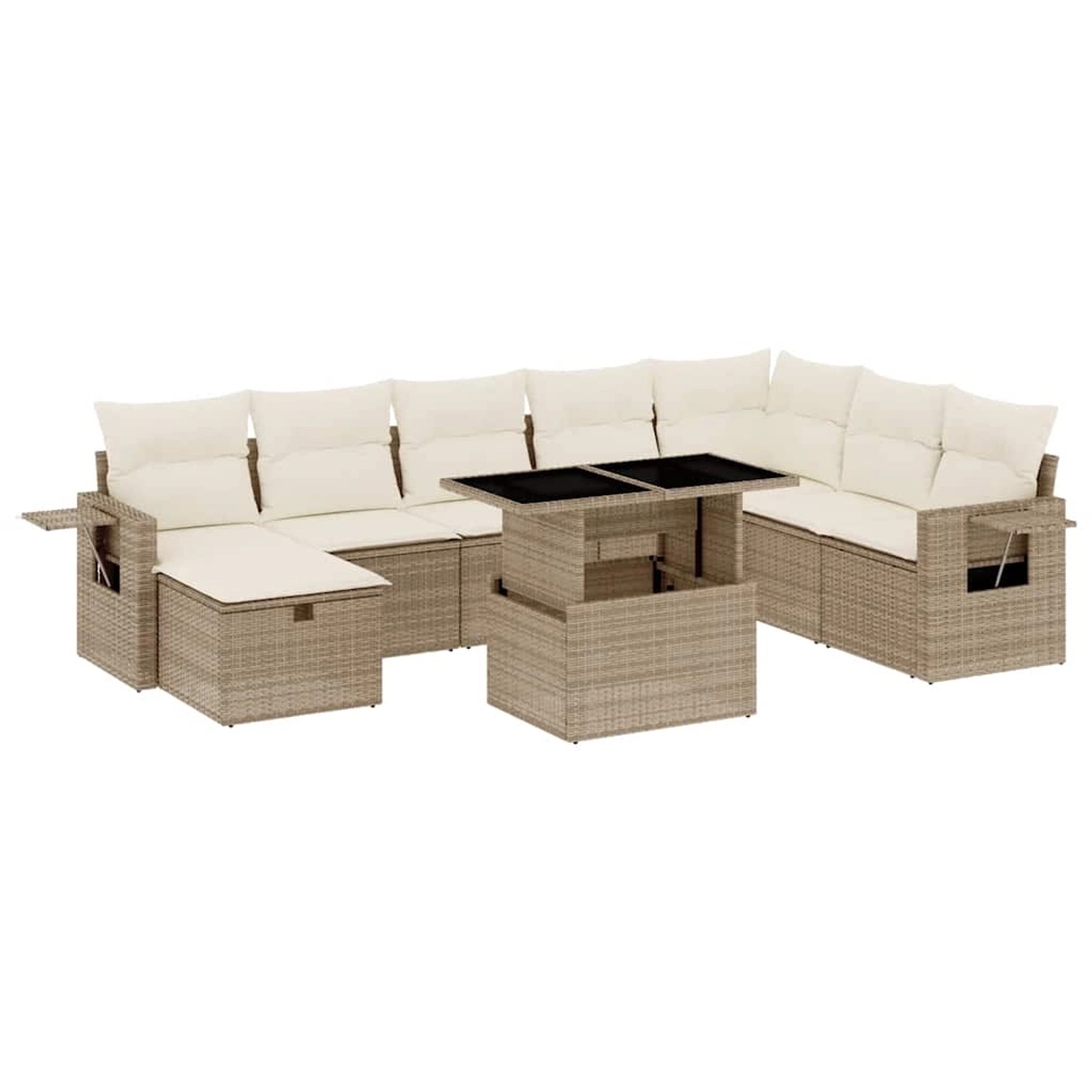 vidaXL 9-Tlg Garten-Sofagarnitur mit Kissen Beige Poly Rattan 3275028 günstig online kaufen