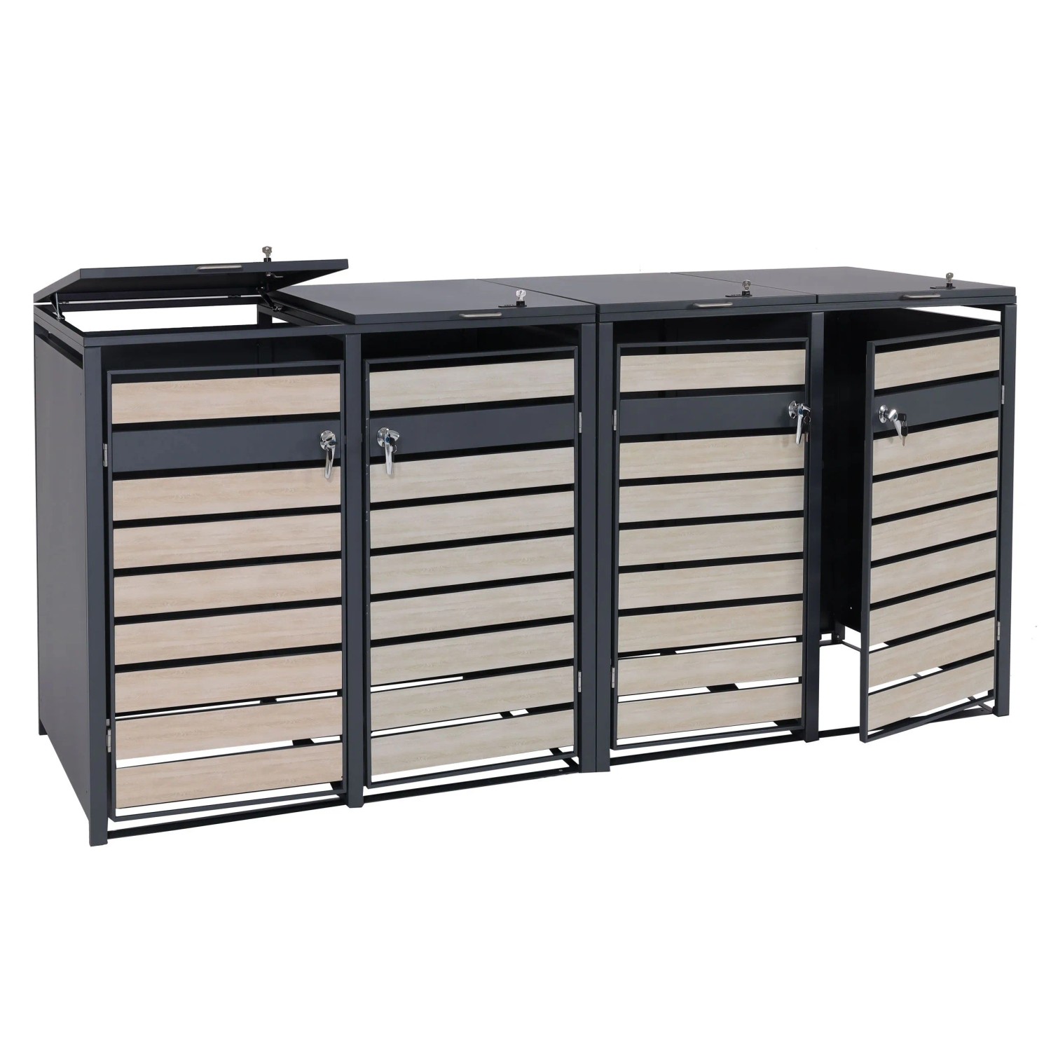 MCW XL Mülltonnenverkleidung J81 4er/8er Buche-Holzoptik Hellbraun 117x284x98cm