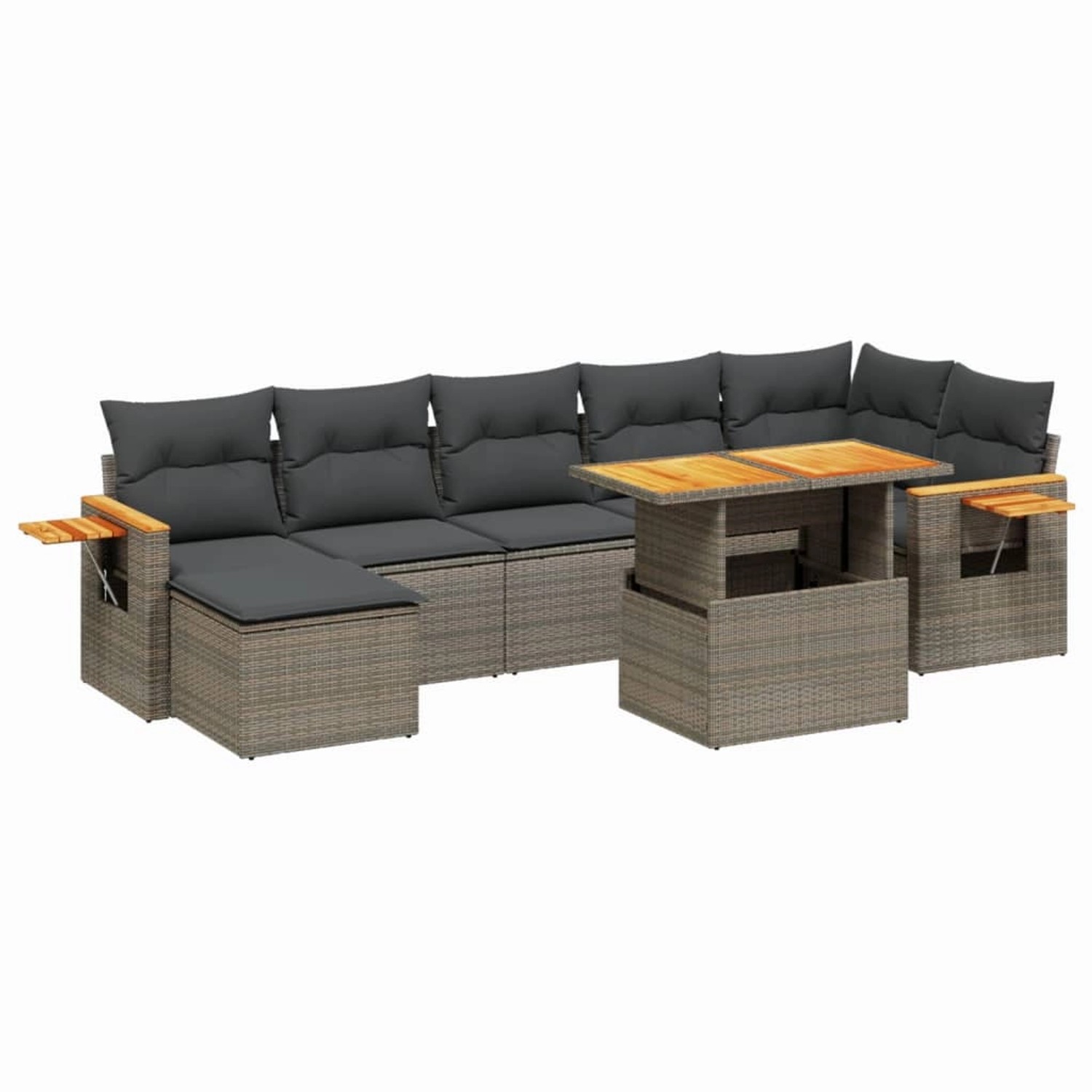 vidaXL 8-Tlg Garten-Sofagarnitur mit Kissen Grau Poly Rattan 3273629