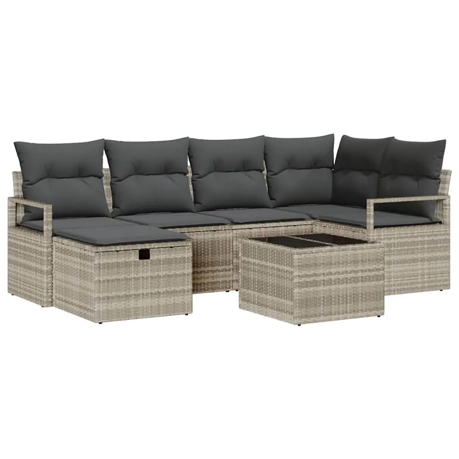 vidaXL Sofa Set mit Kissen mit Speicher 7-Tlg Hellgrau Poly-Rattan 3359191 günstig online kaufen