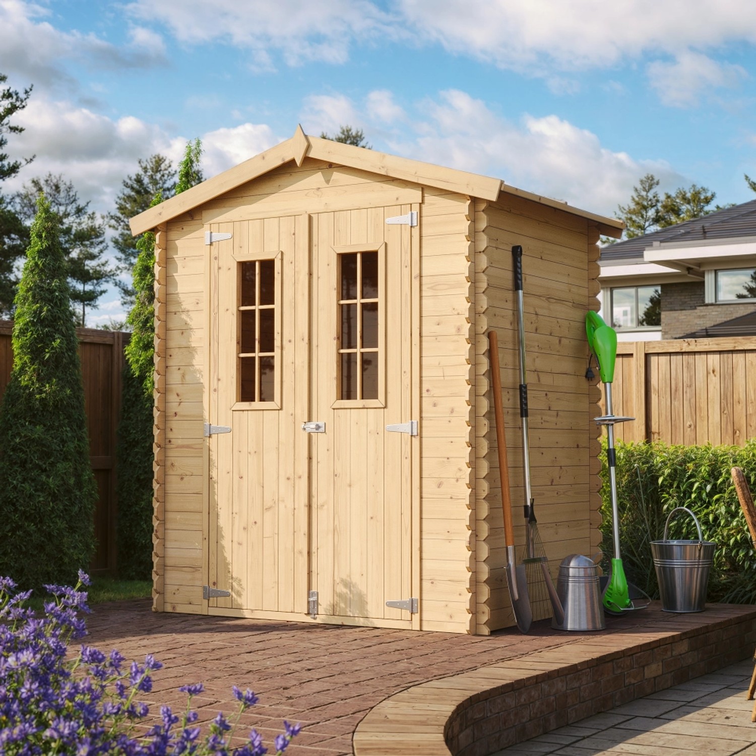 Timbela Holz-Gartenhaus M367C+M367G mit Boden Beige Braun 1,98 m² FSC® günstig online kaufen