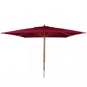 MCW Gastronomie Holz-Sonnenschirm C57b Polyester/Holz Eckig 4x4m Seilzug Stoßsicher Bordeaux