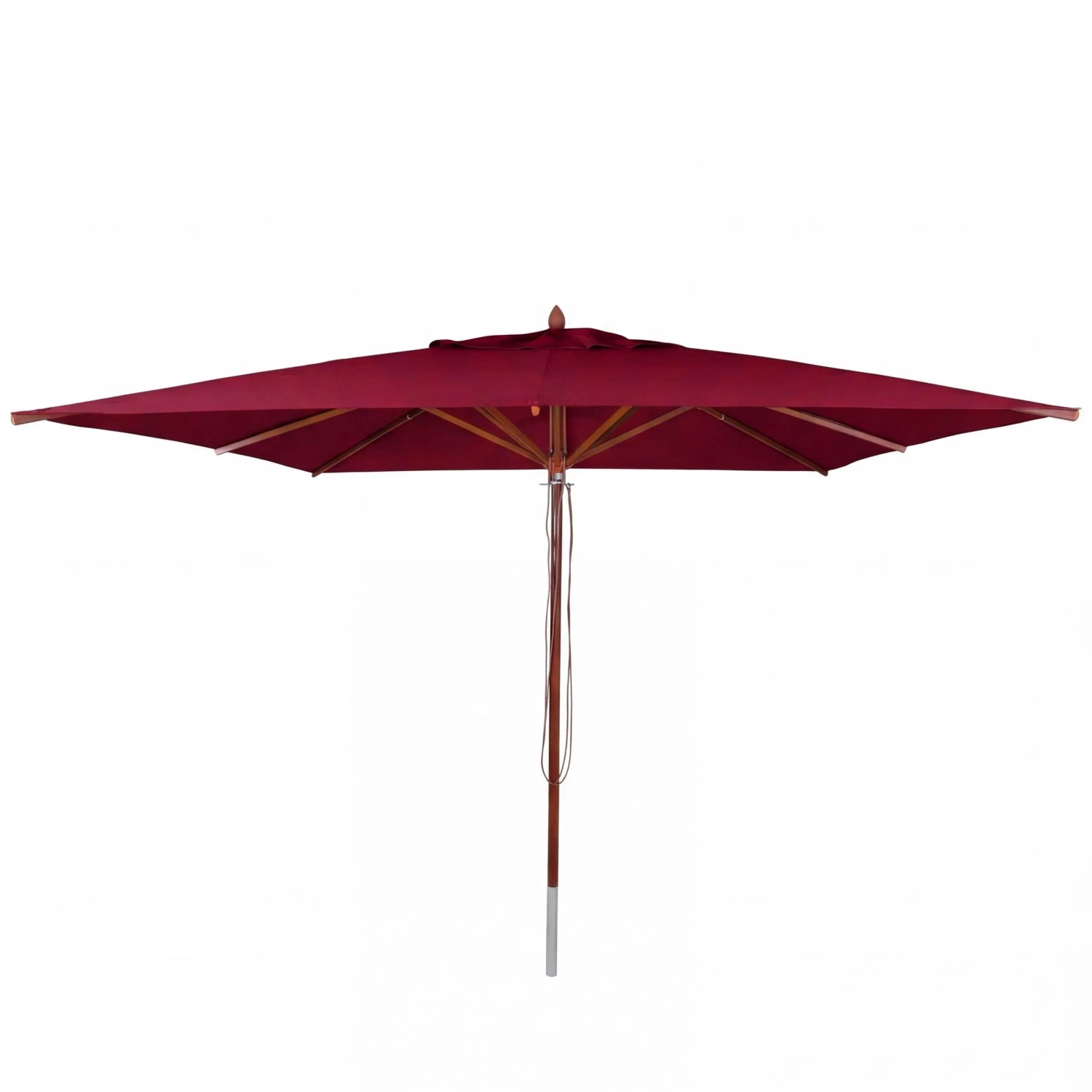 MCW Gastronomie Holz-Sonnenschirm C57b Polyester/Holz Eckig 4x4m Seilzug Stoßsicher Bordeaux