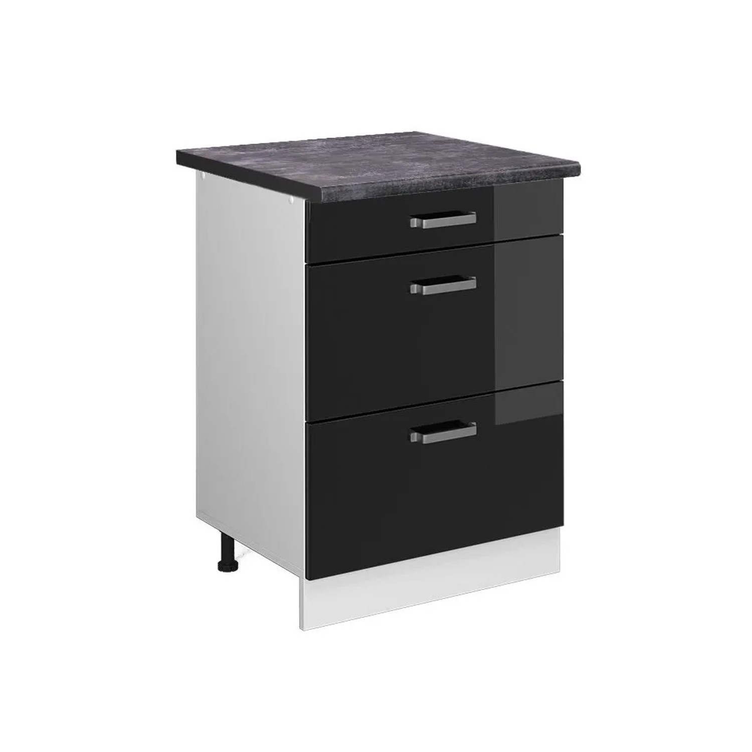 Vicco Küchenunterschrank R-Line Schwarz Hochglanz Weiß 60 cm mit Schubladen AP Anthrazit