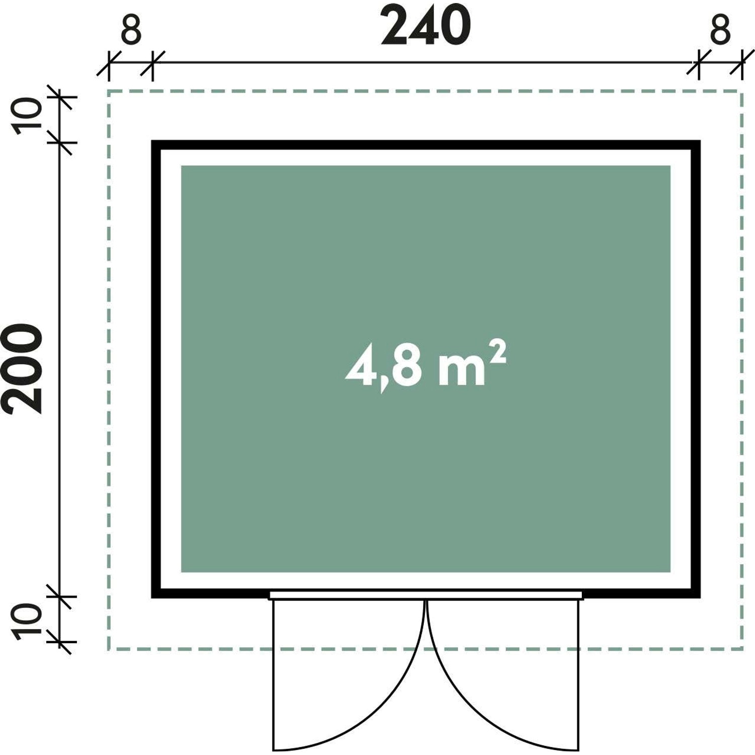 Grundriss Finnhaus Wolff WPC Gerätehaus Vitale 2420 19, 4,8 m² Fläche, Maße 240x200 cm.