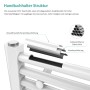 Detailaufnahme: Struktur des weißen Emke Badheizkörpers/Handtuchwärmers mit Schichtaufbau.